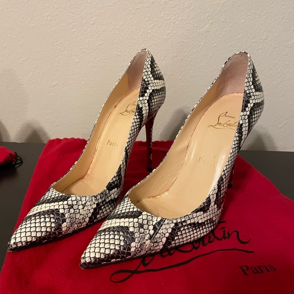 Louboutin Kate python heels 100mm black & white 37.5 - Picture 3 of 8